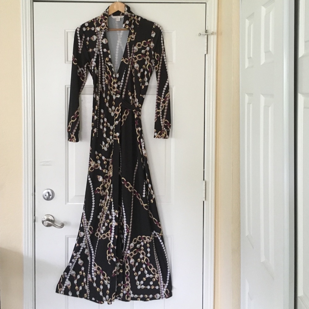 Boston Proper Black Chain Print Maxi Dress